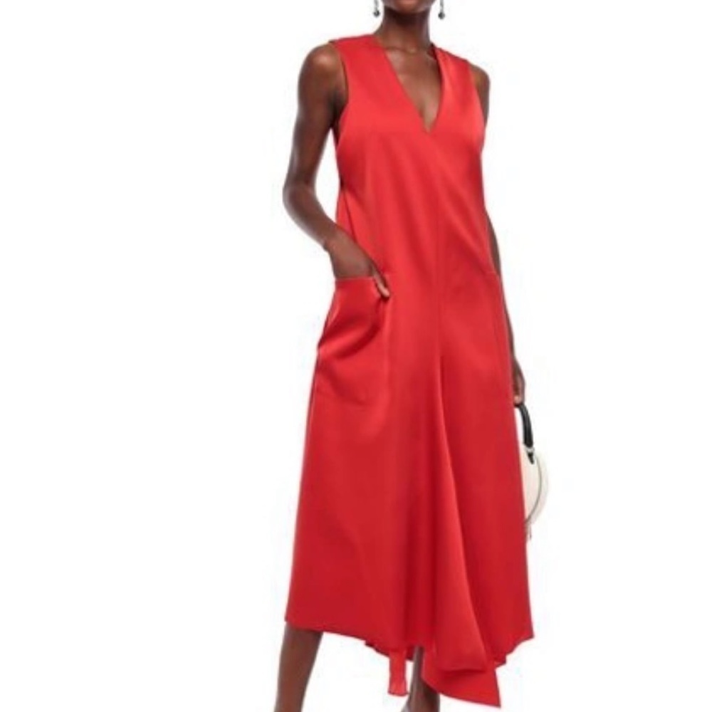 NWT- Tibi Red Midi Dress with Large Pockets and built in Bra - Picture 1 of 8